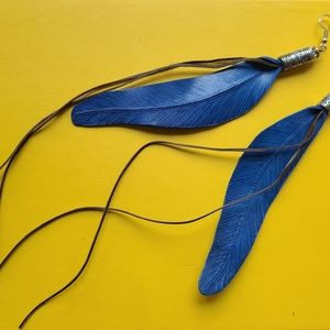Extra-long Leather feather earrings